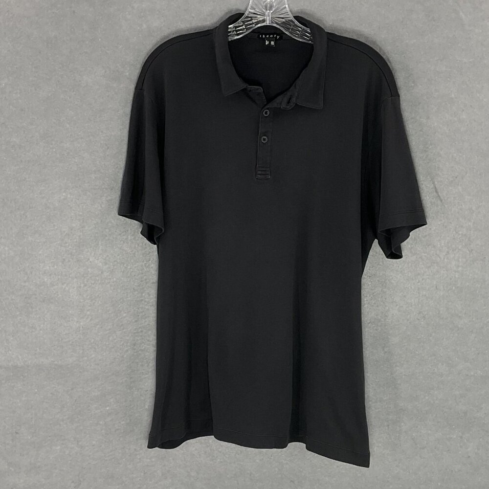 Theory Polo Shirt Mens Sz 2XL Pima Blend‎ Short Sleeve Black Comfort Stretch